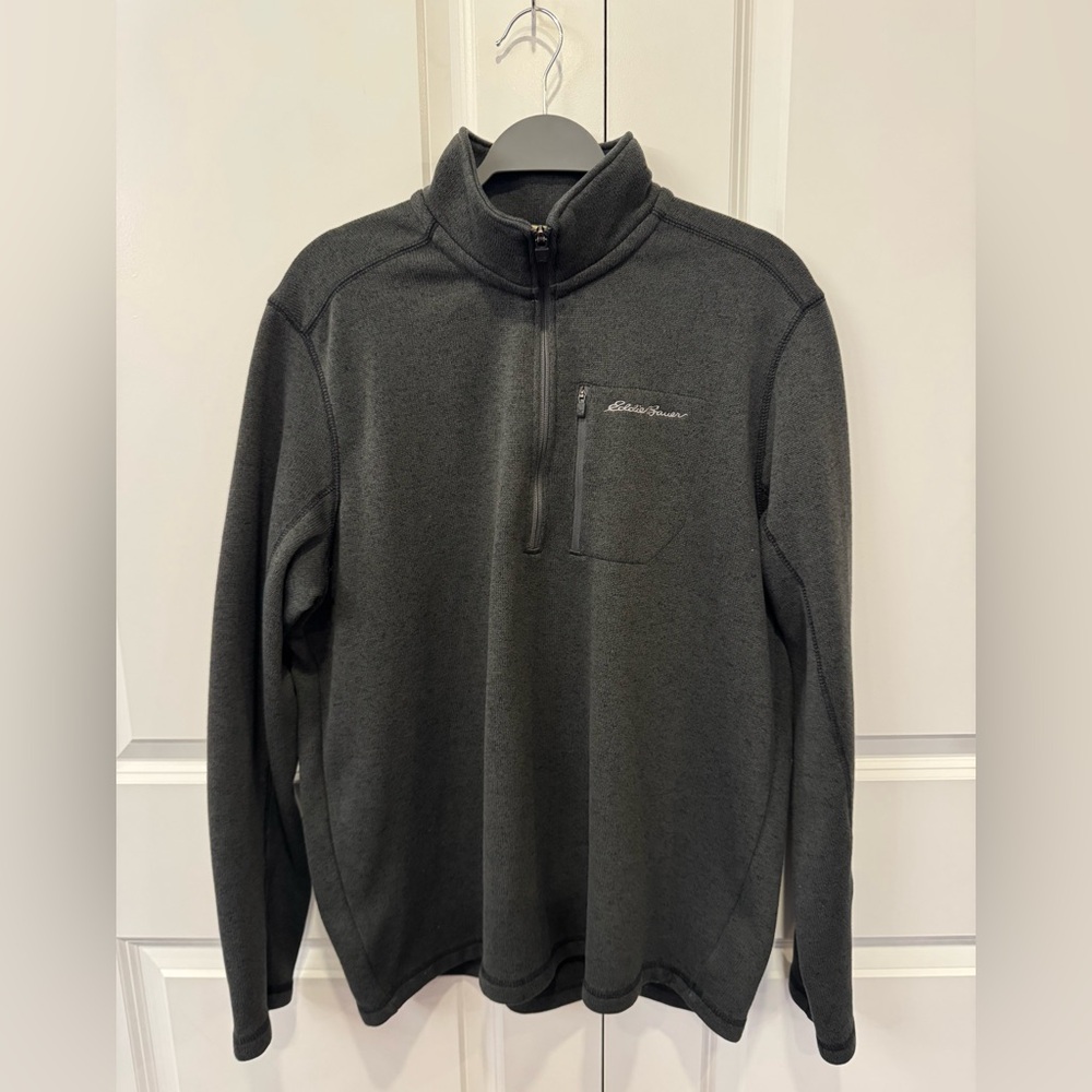 Eddie Bauer Sweater Mens Grey Hike Climb Camp Outdoors 1/4 Zip Pullover L